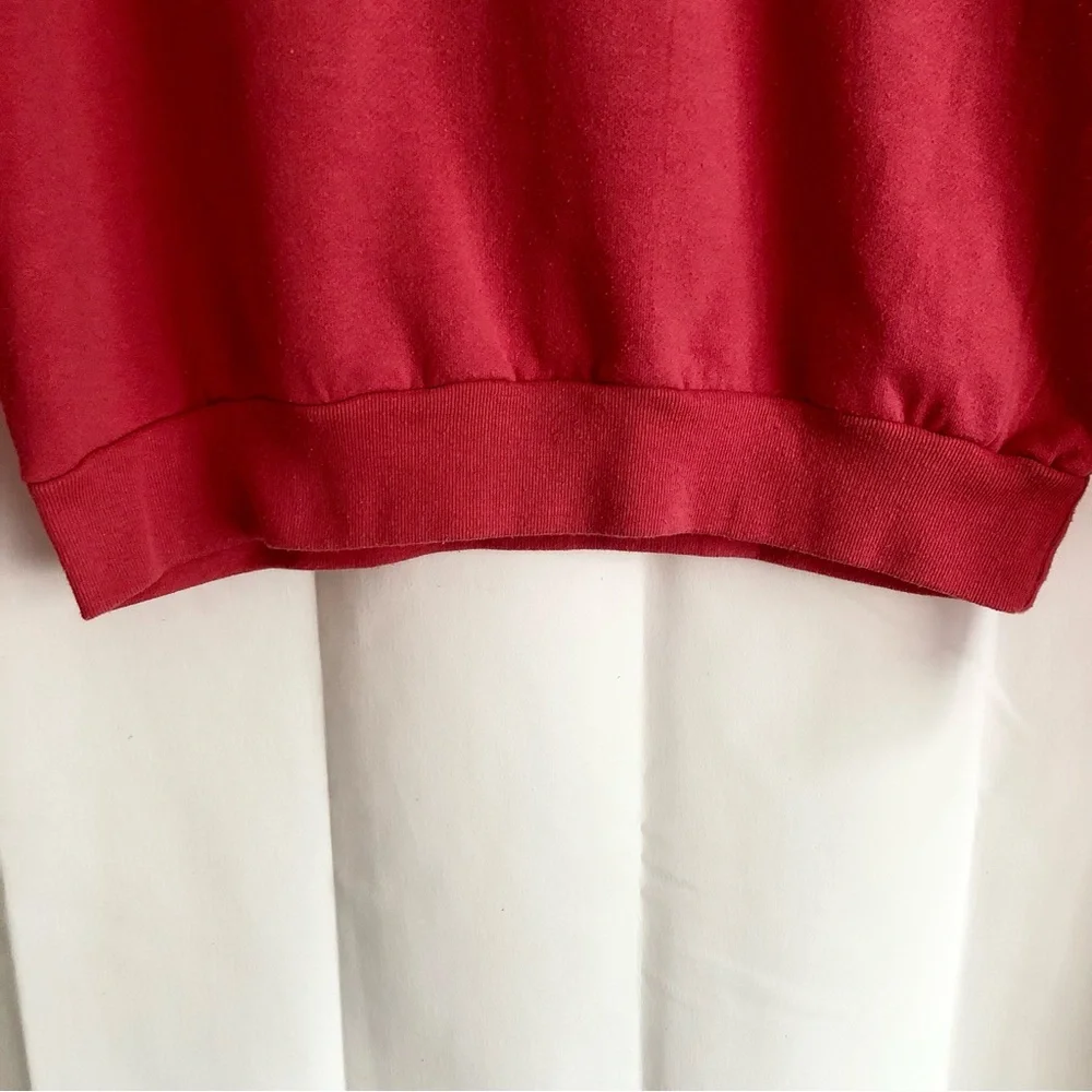 Vintage Reebok coral red sweatshirt puffed logo henley neckline size L 80’s